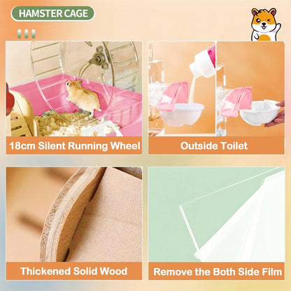 8 in 1 Clear Acrylic Hamster Cage with All Accessories,13.5''L* 10''W* 13''H Dwarf Hamster