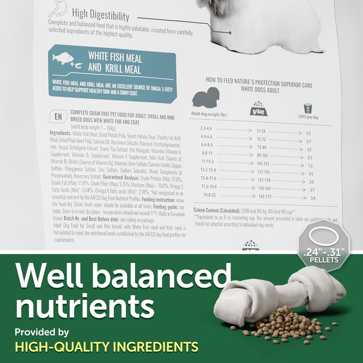 Nature's Protection Superior Care White Dogs Grain-Free Dry Dog Food - High Protein, Tear Stain Dog