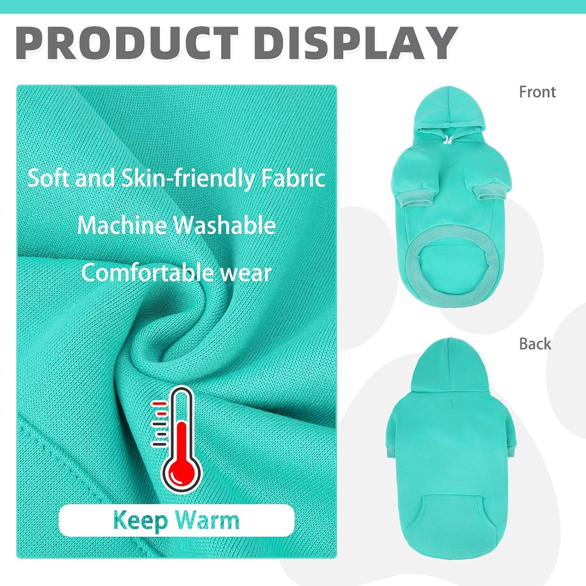 KOOLTAIL Basic Dog Hoodie - Soft and Warm Dog Hoodie Sweater with Leash Hole and Pocket, Dog Winter