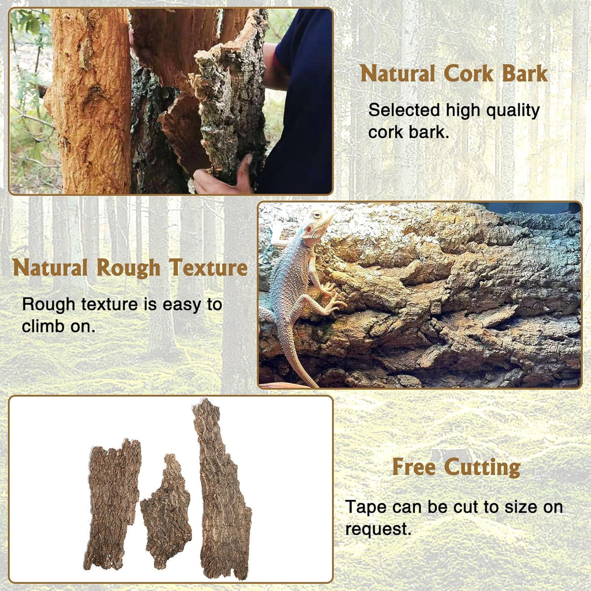 Fhiny 4 PCS Cork Bark Background, 11.6" x 7.7" Natural Cork Bark for Reptiles Bearded Dragon