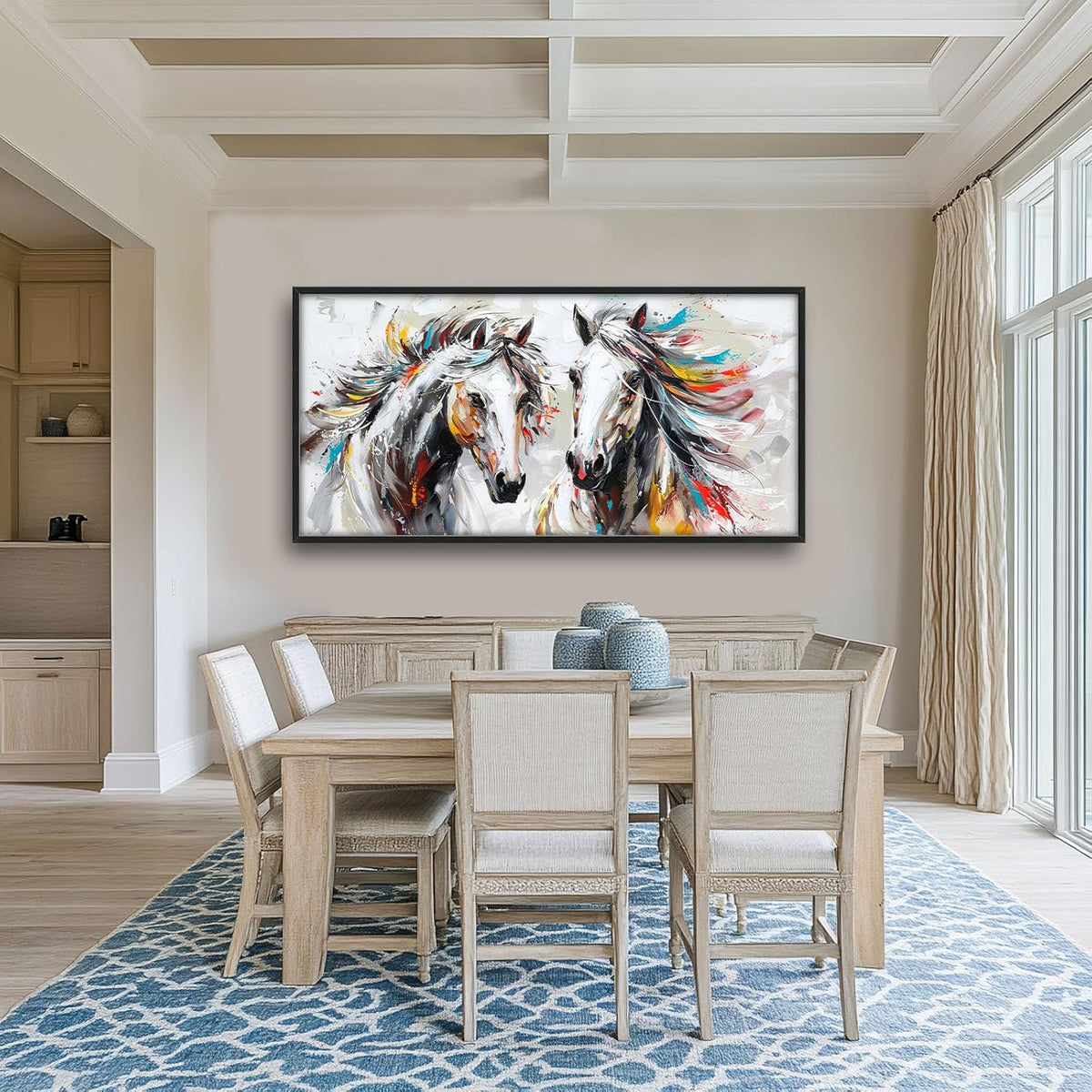 Quorin Horse Large Wall Art White Horse Animal Pictures Wall Decor Colorful Graffiti Canvas Print