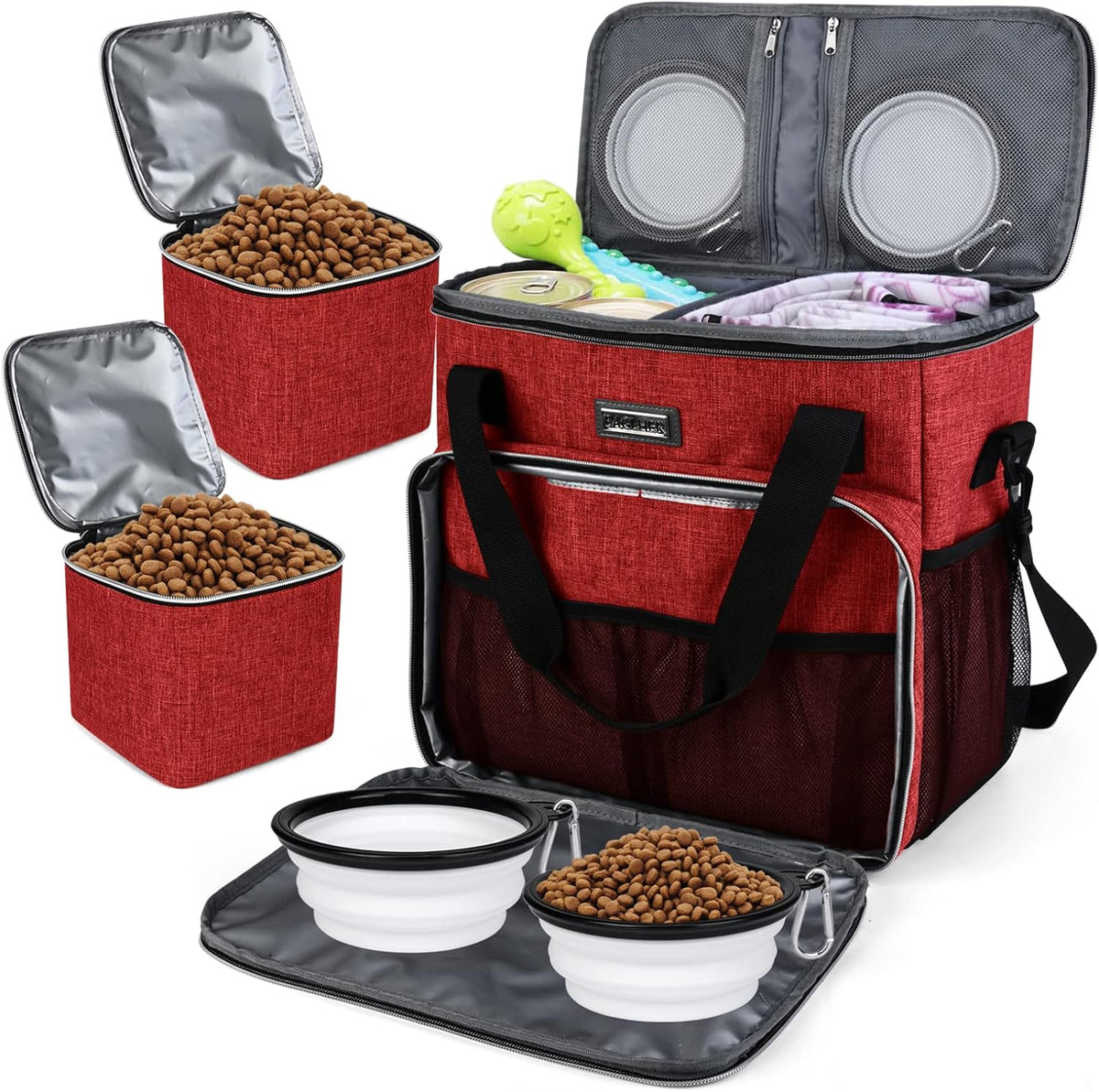 BAGLHER Dog Travel Bag, Pet Travel Bag (ALL Pet Travel Supplies), With 2 Pet Food Containers and 2