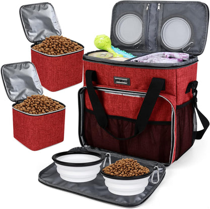 BAGLHER Dog Travel Bag, Pet Travel Bag (ALL Pet Travel Supplies), With 2 Pet Food Containers and 2