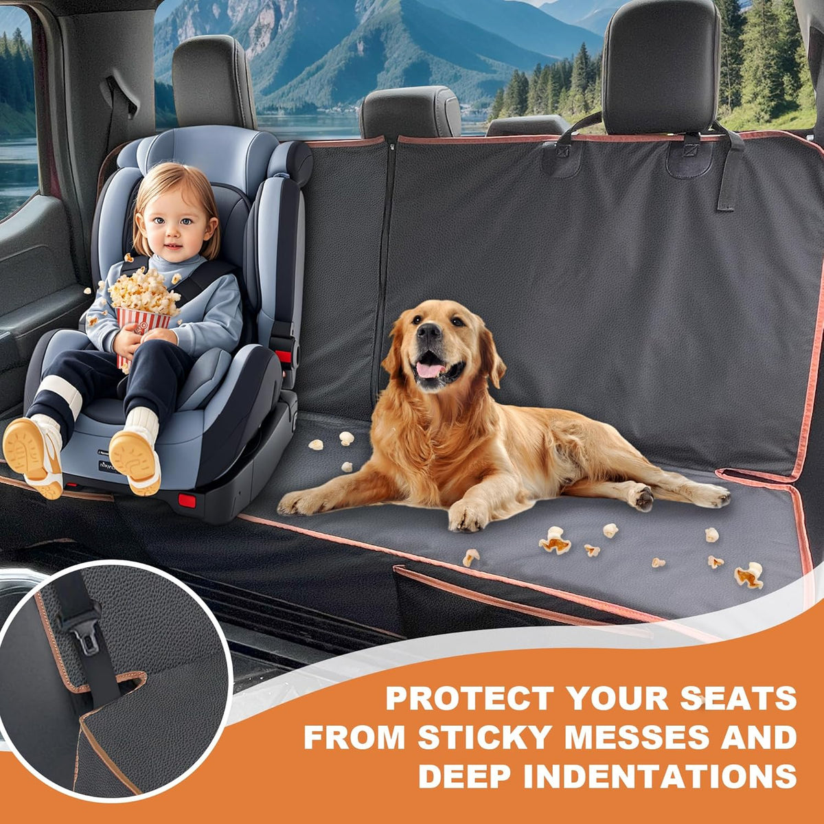 Dog Car Seat Cover for Back Seat, Waterproof PU Leather Bench Seat Covers for Trucks Ford F 150/Ram