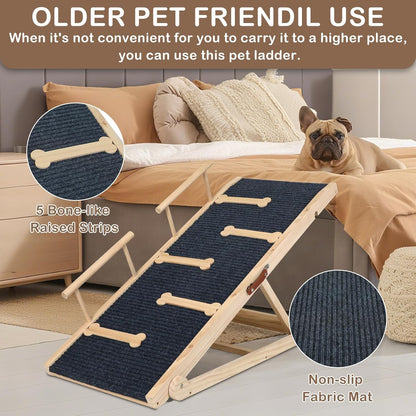 Dog Ramp for Bed, Non-Slip Pet Ramp with 5 Adjustable Heights, Portable Foldable Wooden 40" Long