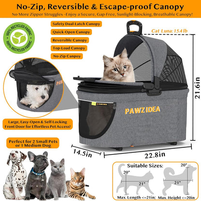 PAWZIDEA Pet Stroller 4 in 1, Dog Strollers for Small/Medium Dogs with Detachable Carrier Easy Lock