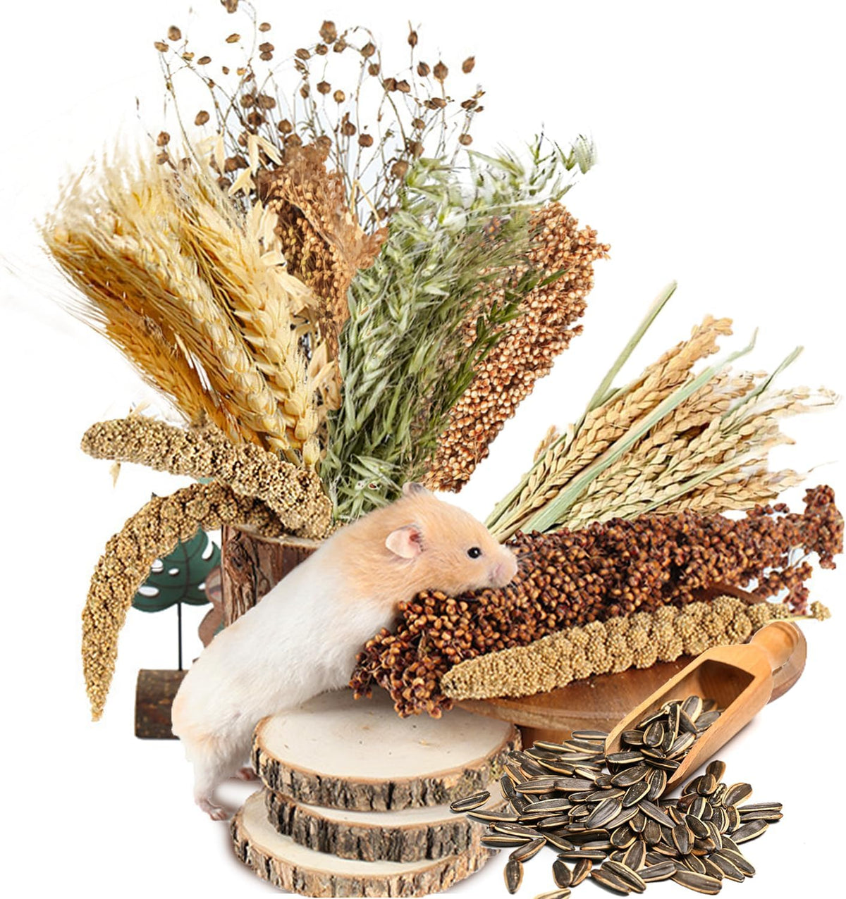 Natural Ear of Grain Flower&Herb Bedding Mate Habitat Decor, Adding Fun Hamster Accessories for