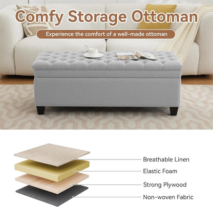51" Fabric Storage Ottoman Bench, Upholstered Rectangle End of Bed Storage Ottoman Tufted Living
