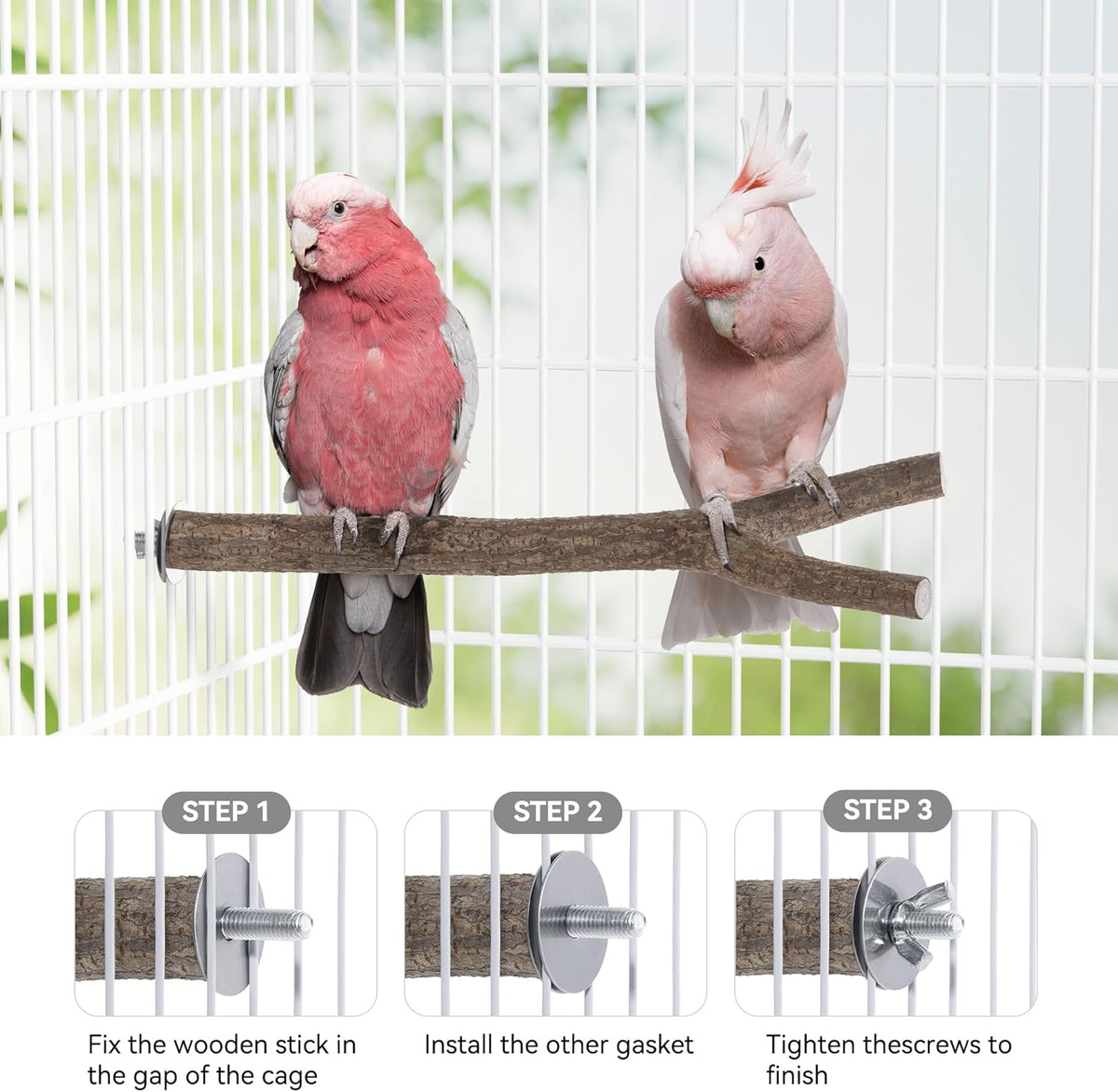 Niteangel Natural Wooden Perches for Bird Cages - Ideal for Cockatiels, Parakeets, Finches & Other