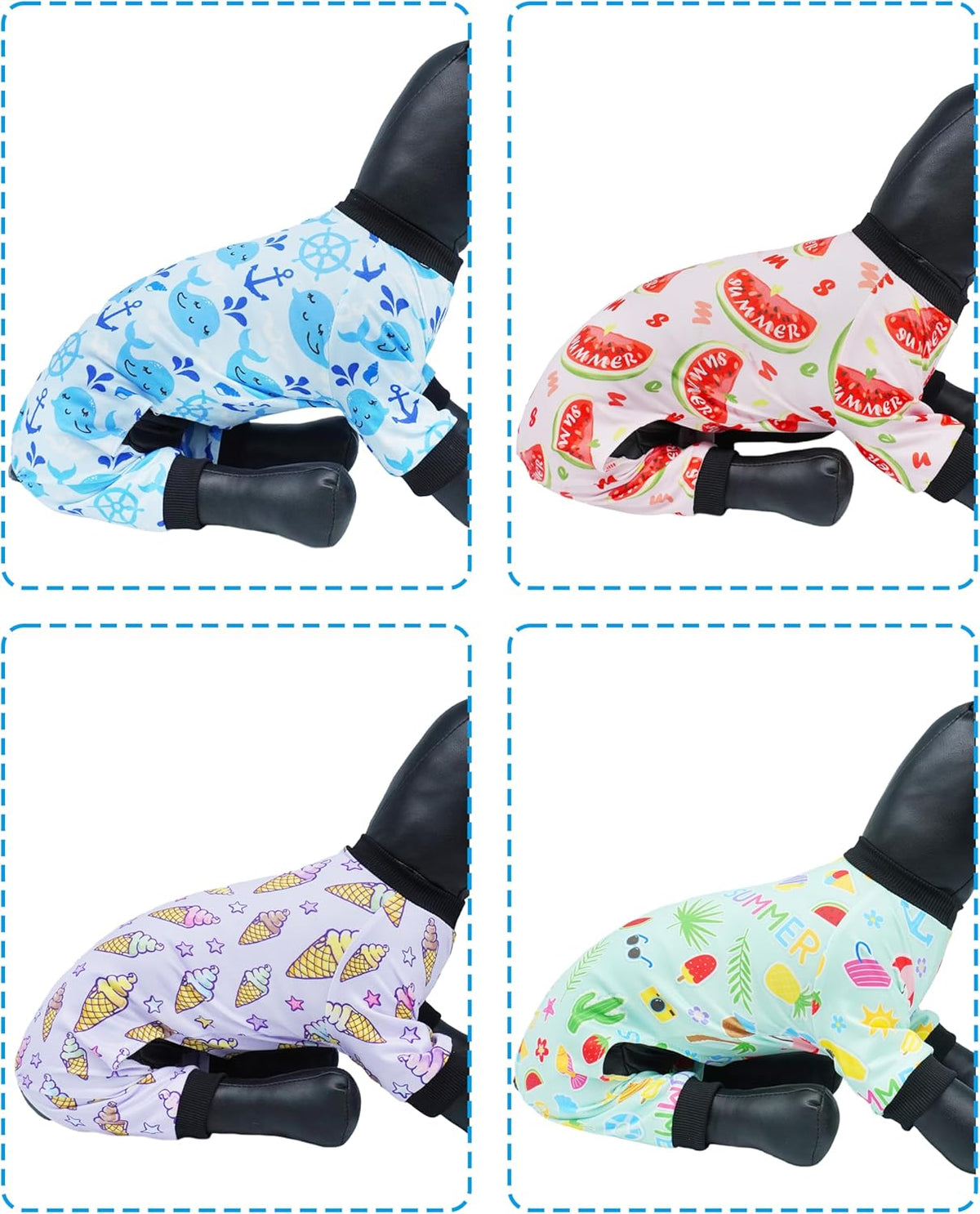 PET SHOW 4 Pack Dog Pajamas for Extra Large Dogs Girl Boy Watermelon Soft Stretchy PJs Whale Ice