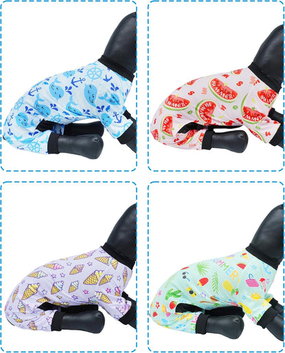 PET SHOW 4 Pack Dog Pajamas for Small Medium Dogs Girl Boy Watermelon Soft Stretchy PJs Whale Ice