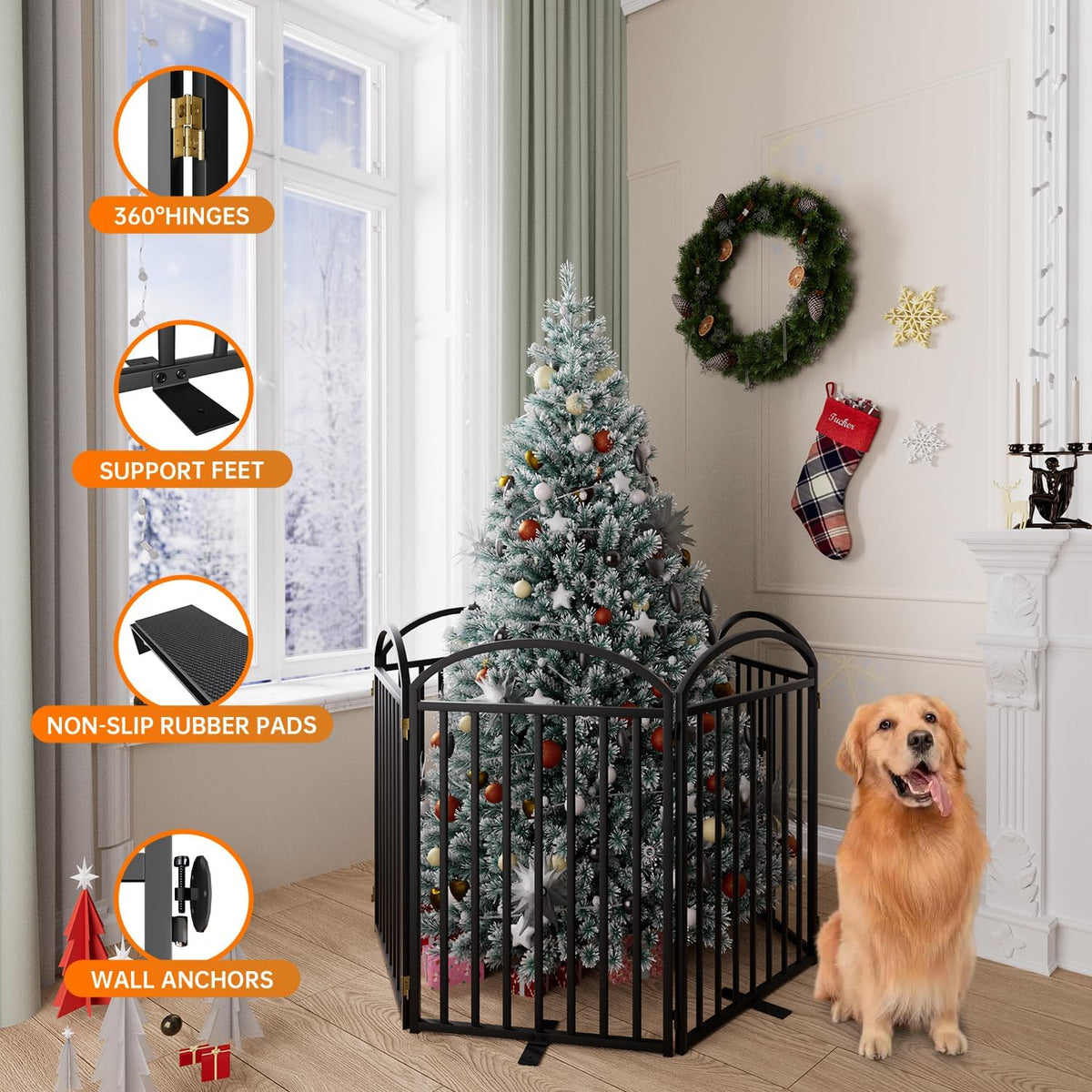 6 Panles Full Matel Freestanding Dog Gates with Door, 144"Extra Wide 32"Tall Free Standing Dog Pet