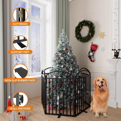 6 Panles Full Matel Freestanding Dog Gates with Door, 144"Extra Wide 32"Tall Free Standing Dog Pet
