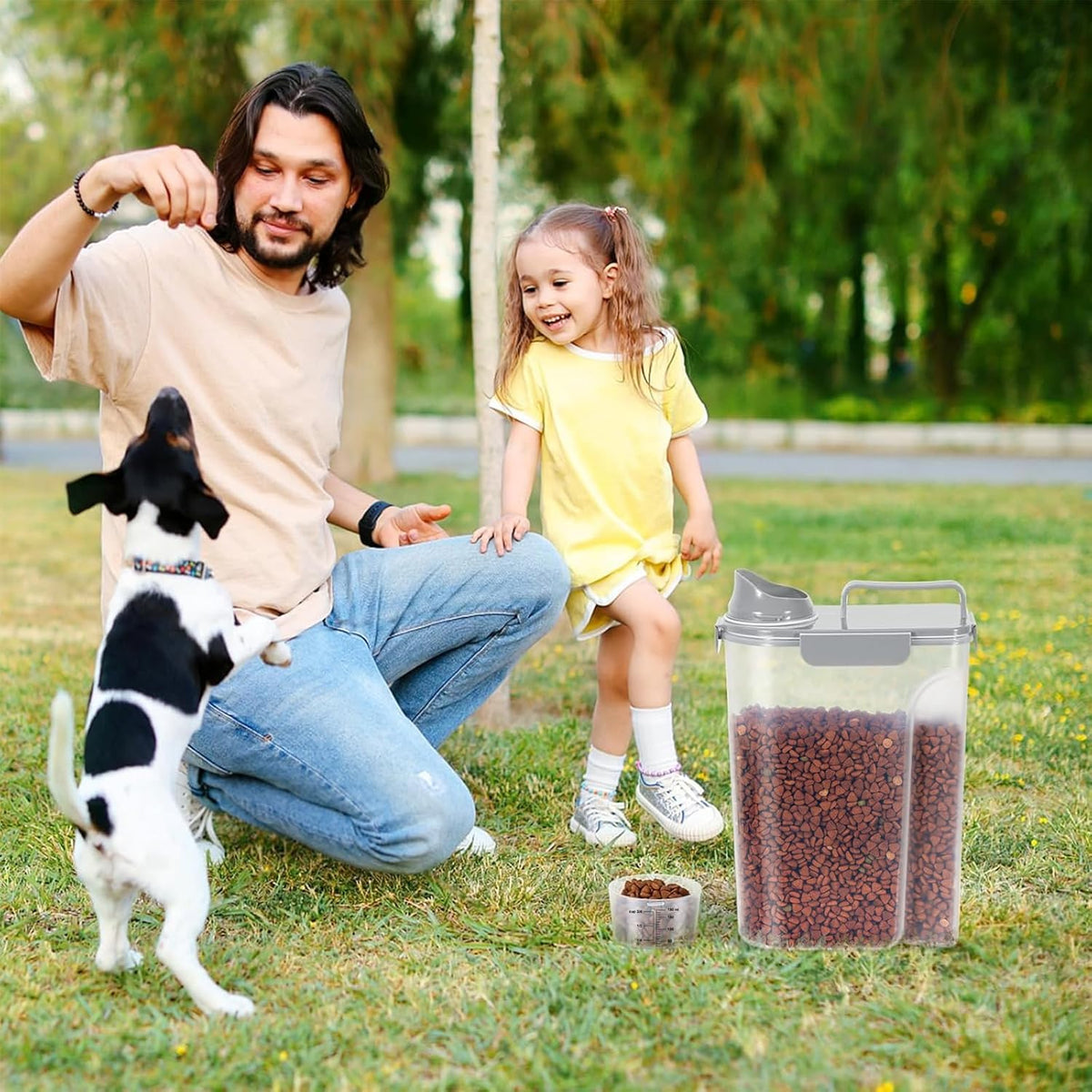 5-7Lbs Dog Cat Food Storage Container with Upgraded Large Nozzle BPA-free, 4 Snap Seals Plastic Pet