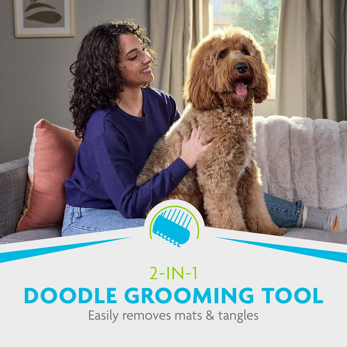 FURminator 2-in-1 Doodle Grooming Tool for Dogs, 1 Count, Dematting Tool with Comb for Mats
