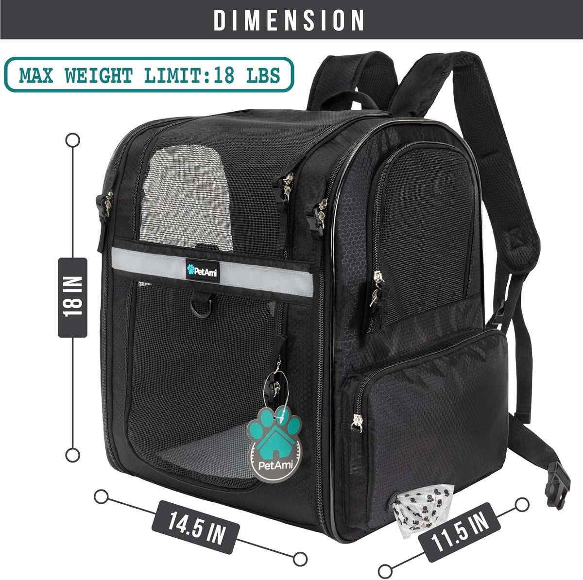 PetAmi Dog Backpack Carrier for Small Large Cat, Pet, Puppies, Ventilated Pet Hiking Backpack