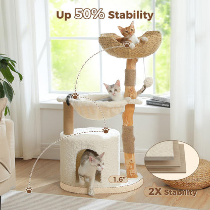 PAWZ Road Modern Cat Tree with Natural Solid Wood Scratching Post, 40 Inches Cat Tower with
