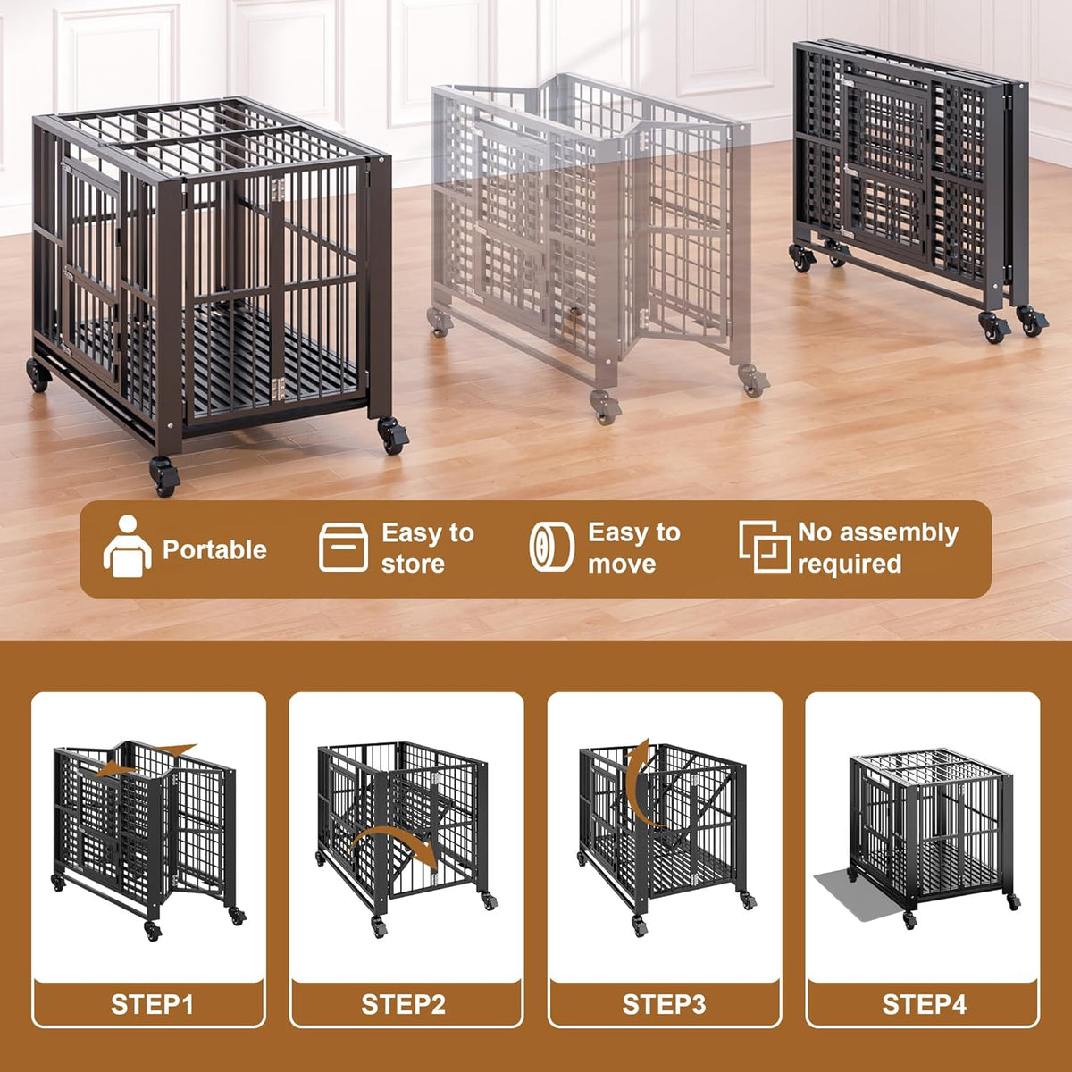 Polar Aurora Heavy Duty Dog Crate, Foldable Indestructible Dog Kennel, Escape Proof Extra Large Dog