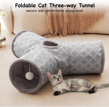 Tempcore Pet Cat Tunnel Tube Cat Toys 3 Way Collapsible, Cat Tunnels for Indoor Cats Fleece-Lined