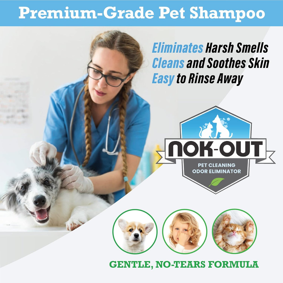Nok-Out Premium Grade Pet Shampoo for Dogs and Cats, Veterinary Strength and Odor Eliminator