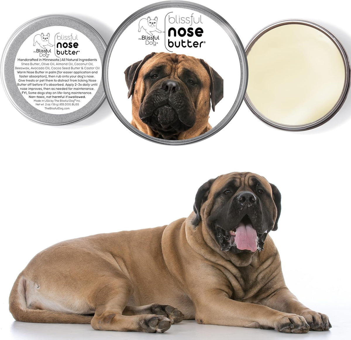 The Blissful Dog Bullmastiff Nose Butter for Dry, Cracked Skin, Lick-Safe Dog Nose Balm with