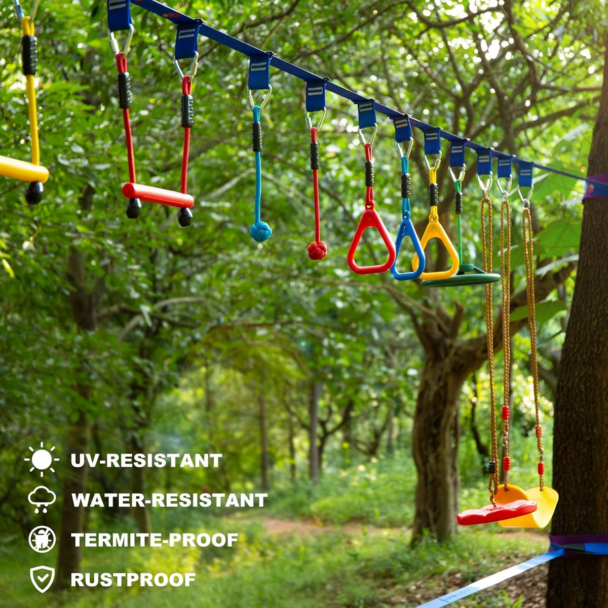 2x65 FT Ninja Warrior Obstacle Course for Kids with 13 Ninja Accessories - 600lbs Weight Capacity