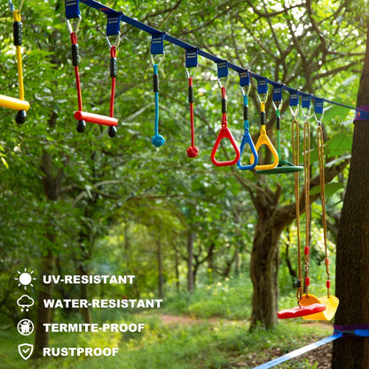 2x65 FT Ninja Warrior Obstacle Course for Kids with 13 Ninja Accessories - 600lbs Weight Capacity