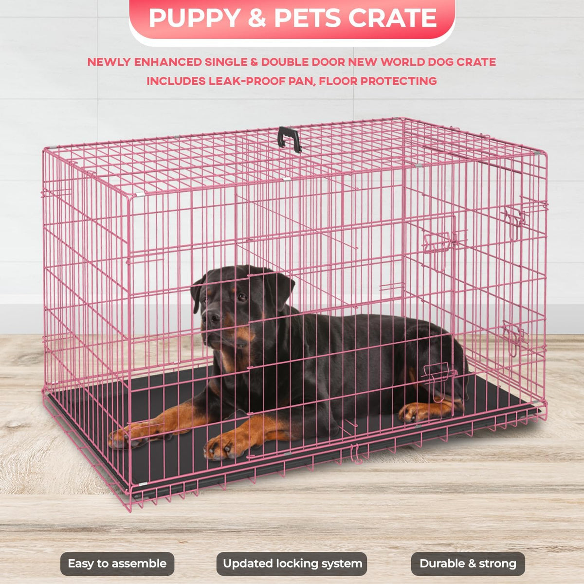 FDW Dog Crate for Large Dogs 48 Inch Folding Metal WirePet Cage Double Door W/Divider Panel Indoor