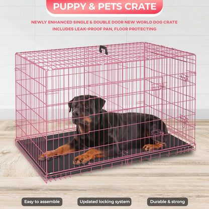 FDW Dog Crate for Large Dogs 48 Inch Folding Metal WirePet Cage Double Door W/Divider Panel Indoor