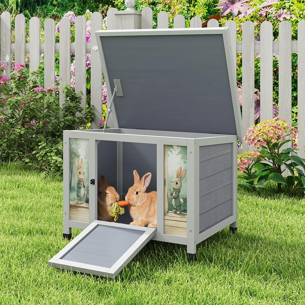 COZIWOW 24in Wooden Cat House Outdoor & Indoor Pet Shelter with Foldable Ramp - Weatherproof Rabbit