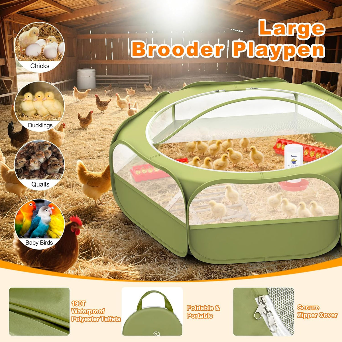 Pawaboo 6-in-1 Chicken Brooder Box for Chick Starter Kit, Includes Pet Cage Tent, Brooders Heating