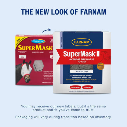 Farnam SuperMask II horse fly mask without ears, extended coverage, protects eyes from insects and
