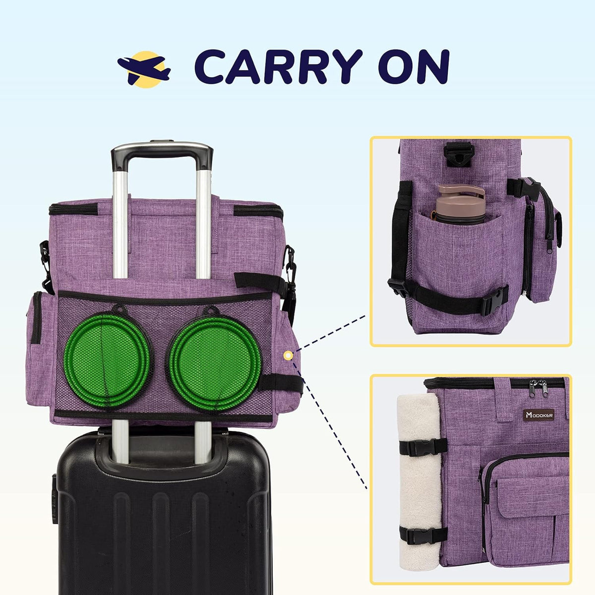 Modoker Dog Travel Organizer Carriers for Supplies & Accessories, Airline Approved Cat Pet Travel