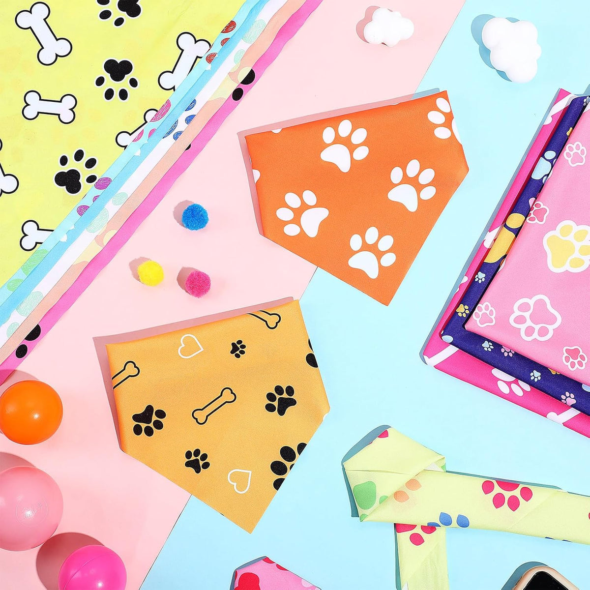 Abbylike 50 Pcs Paw Print Dog Bandanas Bulk Cute Footprint Bandanas for Dogs Triangle Kerchief Bib