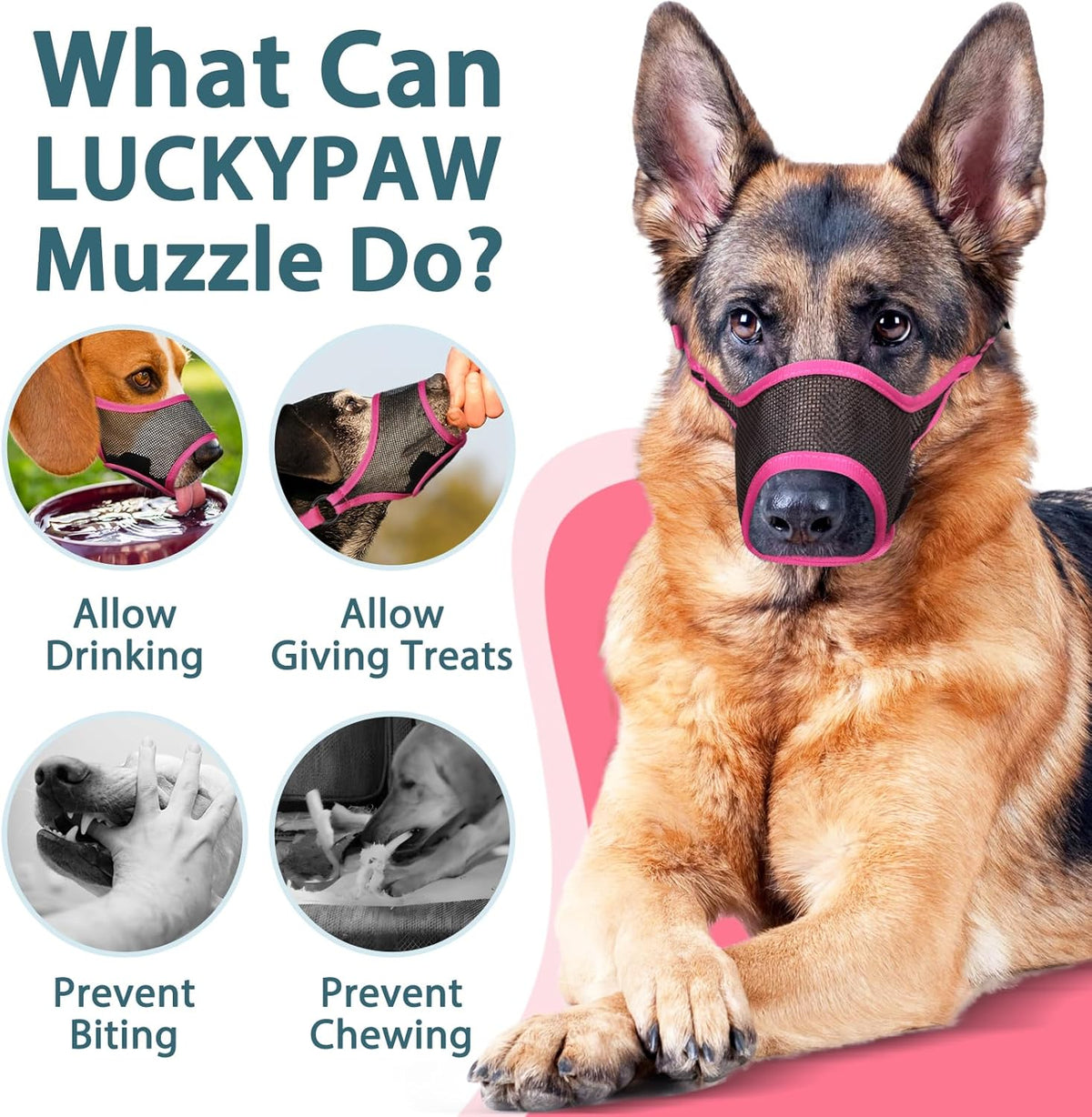 LUCKYPAW Dog Muzzle, Mesh Muzzle for Large Medium Small Dogs, Soft Mouth Guard for Biting Chewing