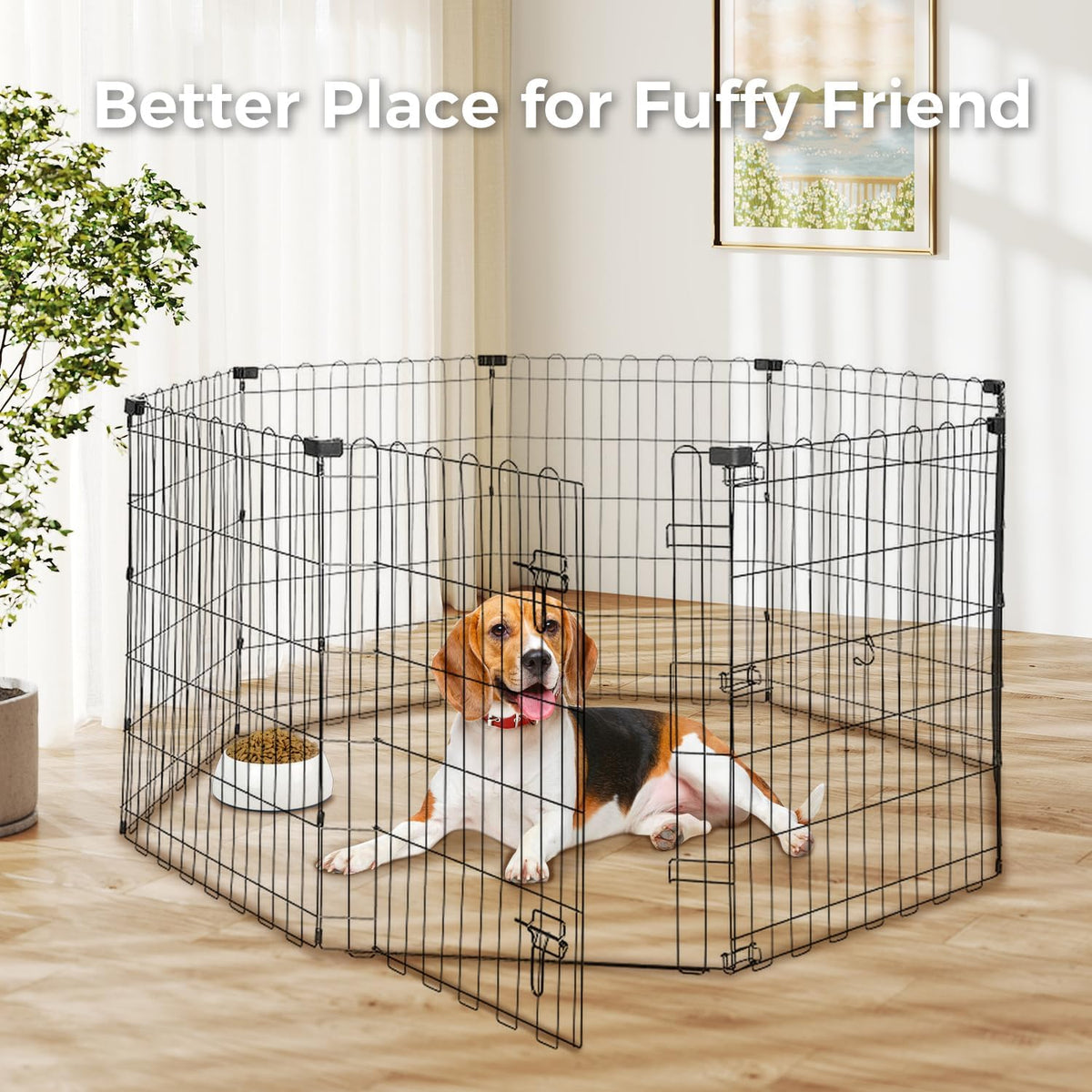 Foldable Dog Playpen 30" Height 8 Panels Metal Exercise Pen with Door - Indoor/Outdoor Puppy