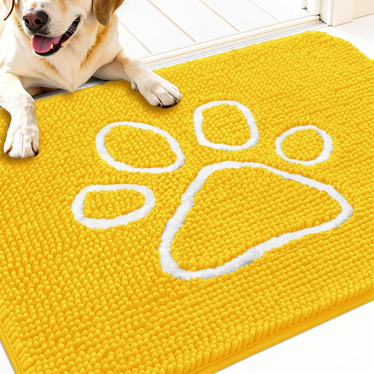 OLANLY Door Mat for Muddy Dog Paws 30x20, Ultra Absorbent Chenille Mud Doormat with Paw Print