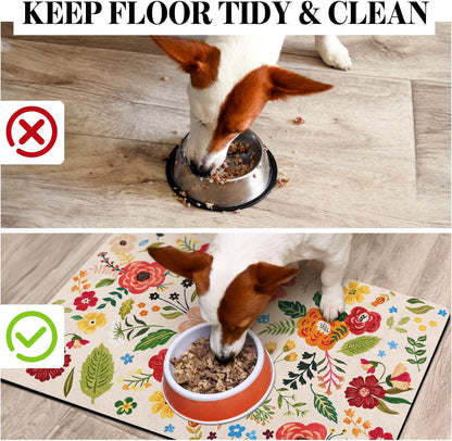 Dog Food Mats for Floors, Absorbent Dog Bowl Mat for Food and Water Dispenser Mat, Quick Dry Cat
