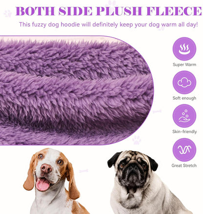 Fuzzy Dog Hoodie Dog Sweaters for Small Dogs Soft Double-Sided Plush Fleece Pet Sweater Pet Clothes