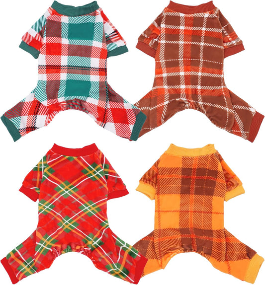 PET SHOW 4 Pack Small Dog Pajamas Holiday Dog Clothes Doggies Soft Stretchy PJs Plaid Jumpsuit