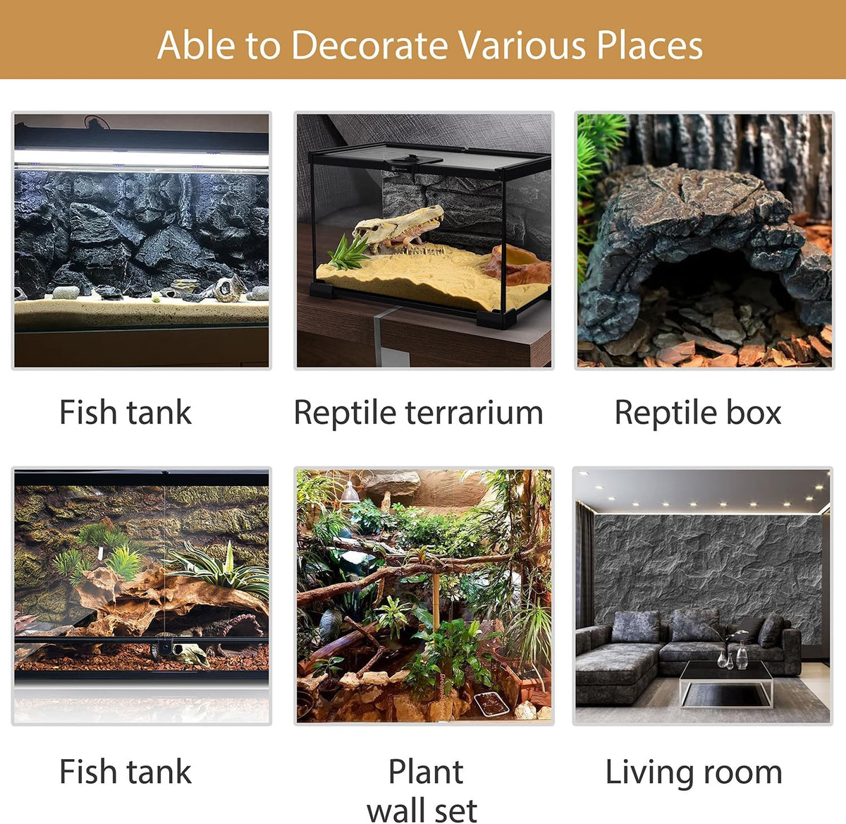 4pcs Rock Terrarium Background,3D Reptile Tank Background Board,Amphibian Stereo Backdrop