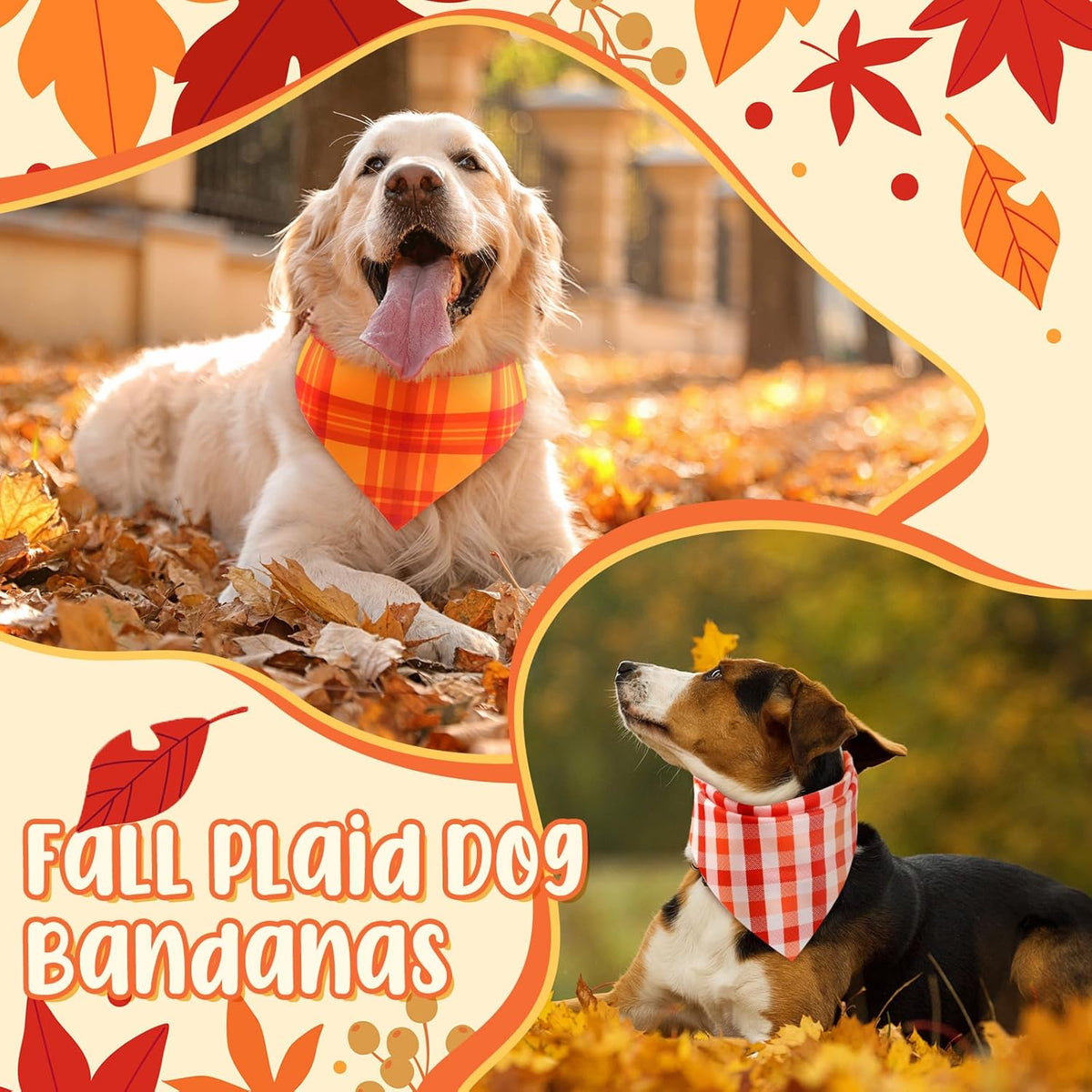 Abbylike 50 Pcs Fall Plaid Dog Bandanas Bulk Thanksgiving Bandanas for Dogs Triangle Kerchief Bibs