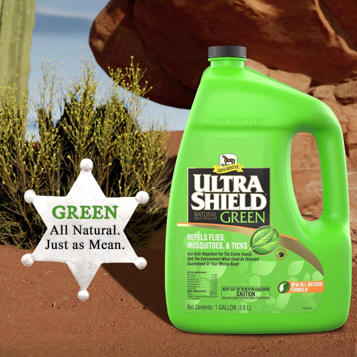 Absorbine UltraShield Green All-Natural Fly & Insect Repellent for Horses & Dogs, Essential Oils