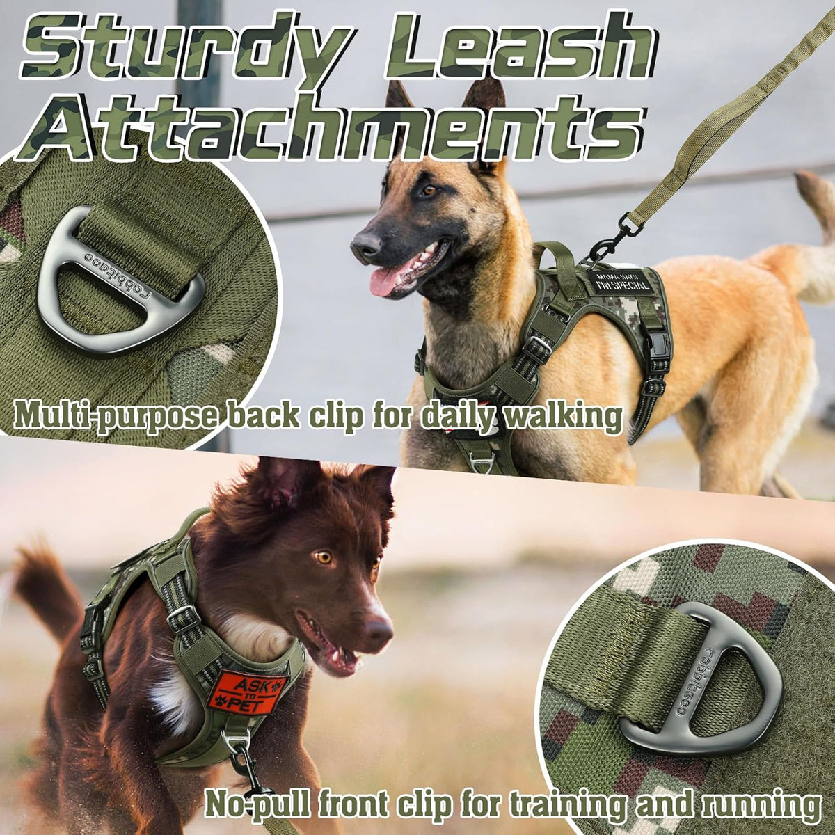 rabbitgoo Tactical Dog Harness for Large Dogs, No Pull Military Service Vest with Handle & Molle