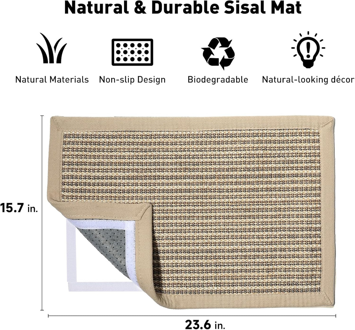FUKUMARU Cat Scratcher Mat, 23.6 X 15.7 Inch Natural Sisal Cat Scratch Mats, Horizontal Cat Floor