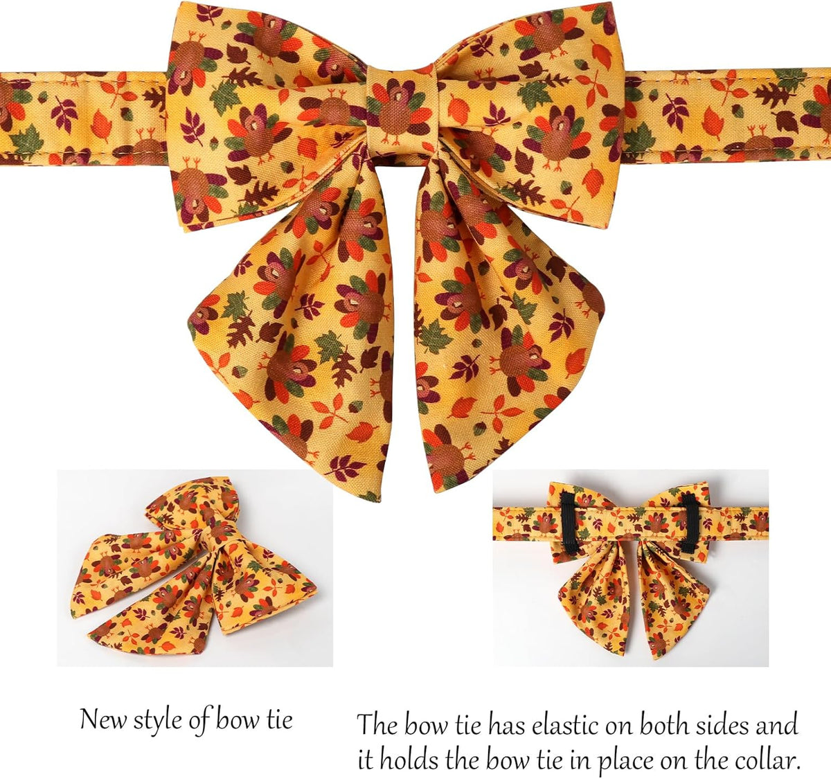 Lionet Paws Thanksgiving Day Dog Collar with Bowtie, Dogs Sailor Bow Collar with Metal Buckle for