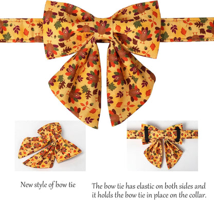 Lionet Paws Thanksgiving Day Dog Collar with Bowtie, Dogs Sailor Bow Collar with Metal Buckle for