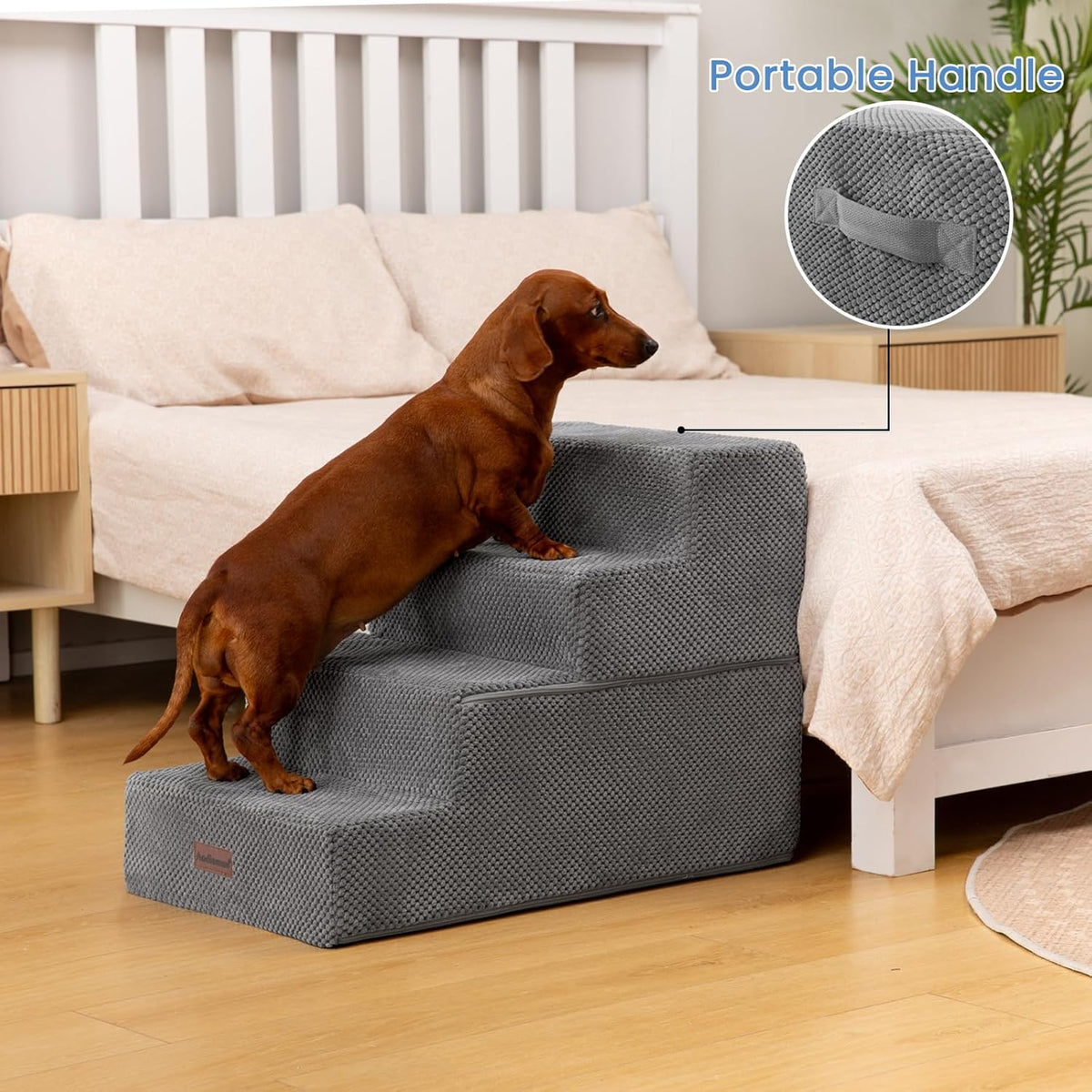 Dog Stairs for Bed 18.5" H, 4-Step Dog Steps for Small Dogs and Cats, Indoor Non-Slip Balanced Pet