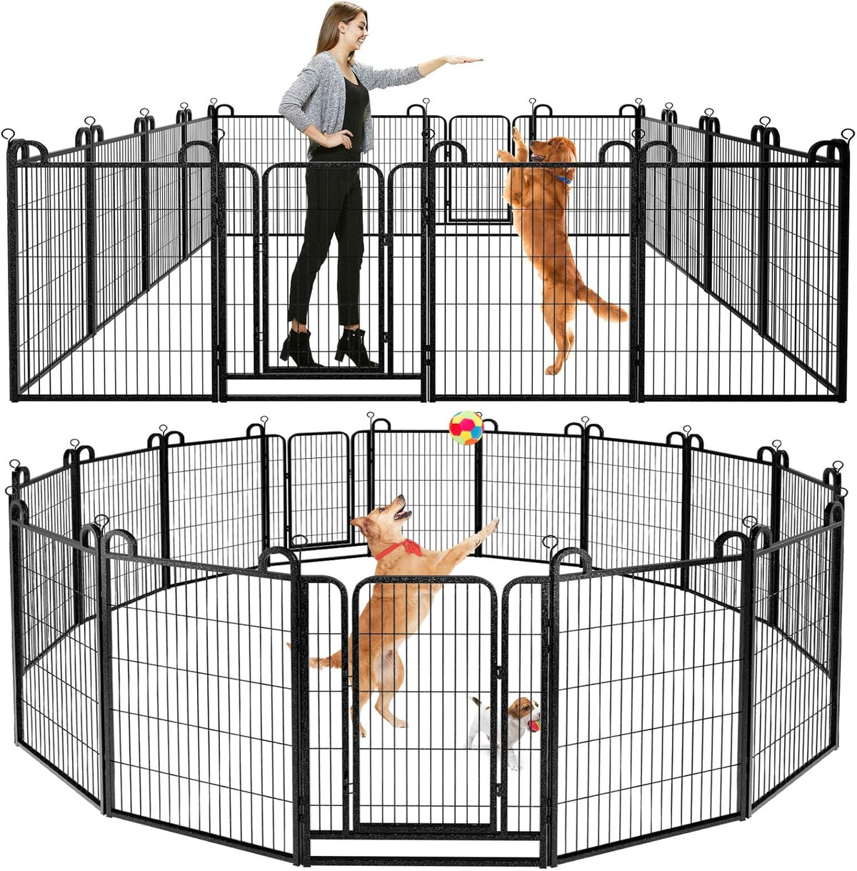 Dog Playpen Outdoor 16 Panels Heavy Duty Dog Fence 40" Height Anti-Rust with Doors Portable for RV