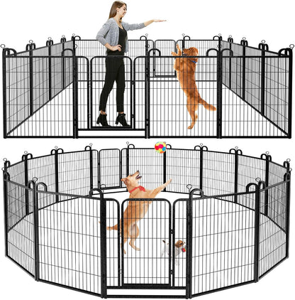 Dog Playpen Outdoor 16 Panels Heavy Duty Dog Fence 40" Height Anti-Rust with Doors Portable for RV